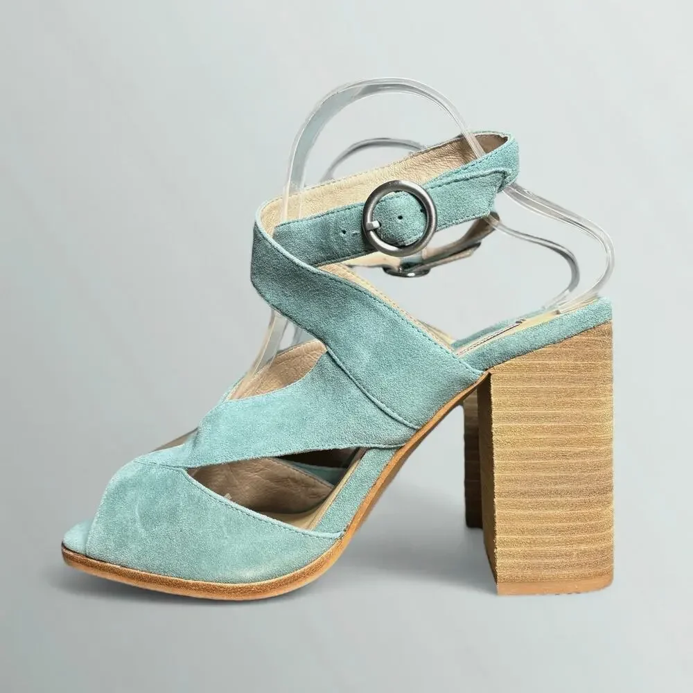 Kristin Cavallari by Chinese Laundry Lara Crisscross Heeled Sandal in Jade Suede - Picture 2 of 8